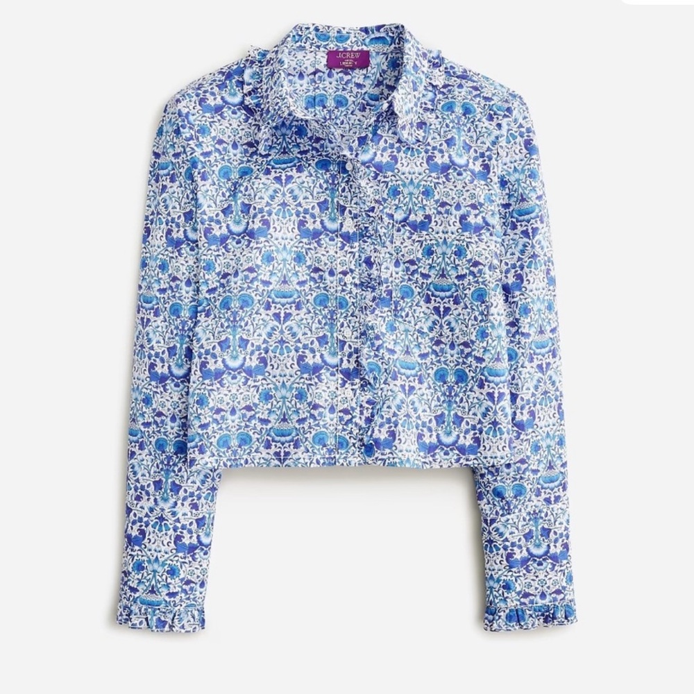 JCrew Ruffle-trim button-up shirt in Liberty® Lodden fabric - Picture 4 of 11